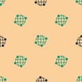 Green and black Global technology or social network icon isolated seamless pattern on beige background. Vector Royalty Free Stock Photo