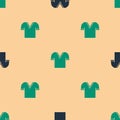 Green and black Golf shirt icon isolated seamless pattern on beige background. Sport equipment. Sports uniform. Vector Royalty Free Stock Photo