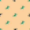 Green and black Hermes sandal icon isolated seamless pattern on beige background. Ancient greek god Hermes. Running shoe