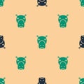Green and black Hippo or Hippopotamus icon isolated seamless pattern on beige background. Animal symbol. Vector