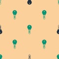 Green and black Hotel door lock key icon isolated seamless pattern on beige background. Vector Royalty Free Stock Photo