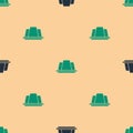 Green and black Jelly cake icon isolated seamless pattern on beige background. Jelly pudding. Vector