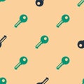 Green and black Key icon isolated seamless pattern on beige background. Vector Illustration Royalty Free Stock Photo