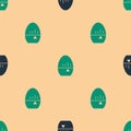 Green and black Kitchen timer icon isolated seamless pattern on beige background. Egg timer. Cooking utensil. Vector Royalty Free Stock Photo
