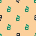 Green and black Lighter icon isolated seamless pattern on beige background. Vector Royalty Free Stock Photo