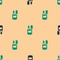 Green and black Lighter icon isolated seamless pattern on beige background. Vector Royalty Free Stock Photo