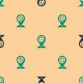 Green and black Location and mail and e-mail icon isolated seamless pattern on beige background. Envelope symbol e-mail Royalty Free Stock Photo