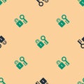 Green and black Lock with key icon isolated seamless pattern on beige background. Love symbol and keyhole sign. Vector Royalty Free Stock Photo