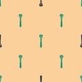 Green and black Makeup brush icon isolated seamless pattern on beige background. Vector Royalty Free Stock Photo