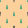 Green and black Meteorology thermometer measuring icon isolated seamless pattern on beige background. Thermometer