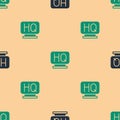 Green and black Military headquarters icon isolated seamless pattern on beige background. Vector