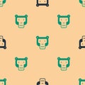Green and black Monkey icon isolated seamless pattern on beige background. Animal symbol. Vector