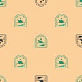 Green and black Motor gas gauge icon isolated seamless pattern on beige background. Empty fuel meter. Full tank