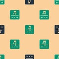 Green and black Music player icon isolated seamless pattern on beige background. Portable music device. Vector Royalty Free Stock Photo