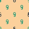 Green and black Newborn baby infant swaddled or swaddling icon isolated seamless pattern on beige background. Baby kid