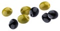 Green and black olives isolated on white background with clipping path Royalty Free Stock Photo