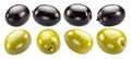 Green and black olives on white background. File contains clipping paths Royalty Free Stock Photo