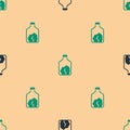 Green and black Ore mining icon isolated seamless pattern on beige background. Vector Royalty Free Stock Photo