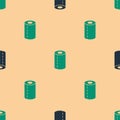 Green and black Paper towel roll icon isolated seamless pattern on beige background. Vector Royalty Free Stock Photo