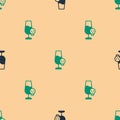 Green and black Poisoned alcohol icon isolated seamless pattern on beige background. Vector