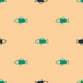 Green and black Puffer fish icon isolated seamless pattern on beige background. Fugu fish japanese puffer fish. Vector