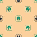 Green and black Rapper icon isolated seamless pattern on beige background. Vector