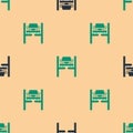 Green and black Repair car on lift icon isolated seamless pattern on beige background. Repair of the underbody