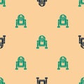 Green and black Robot icon isolated seamless pattern on beige background. Vector Royalty Free Stock Photo