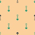 Green and black Sapper shovel for soldiers icon isolated seamless pattern on beige background. Vector Royalty Free Stock Photo