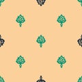 Green and black Sauna broom icon isolated seamless pattern on beige background. Broom from birch twigs, branches for