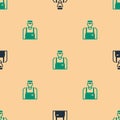 Green and black Seller icon isolated seamless pattern on beige background. Vector Royalty Free Stock Photo