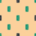 Green and black Setting on smartphone icon isolated seamless pattern on beige background. Adjusting, service, setting