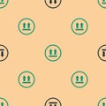 Green and black This side up icon isolated seamless pattern on beige background. Two arrows indicating top side of