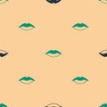 Green and black Smiling lips icon isolated seamless pattern on beige background. Smile symbol. Vector