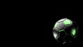 Green and black soccer metal ball isolated on black background. Football 3d render illlustration Royalty Free Stock Photo