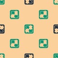 Green and black Solution to the problem in psychology icon isolated seamless pattern on beige background. Puzzle Royalty Free Stock Photo