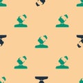 Green and black Solution to the problem in psychology icon isolated seamless pattern on beige background. Puzzle Royalty Free Stock Photo