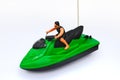 Green and Black Speed Boat Toy Isolated in White Background Royalty Free Stock Photo