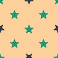 Green and black Starfish icon isolated seamless pattern on beige background. Vector Royalty Free Stock Photo