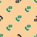 Green and black Telephone conversation icon isolated seamless pattern on beige background. Telephone handset. Phone sign Royalty Free Stock Photo