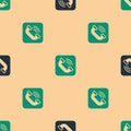 Green and black Telephone handset icon isolated seamless pattern on beige background. Phone sign. Vector Royalty Free Stock Photo