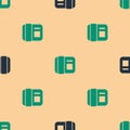 Green and black Telephone handset icon isolated seamless pattern on beige background. Phone sign. Vector Royalty Free Stock Photo