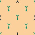 Green and black Tie icon isolated seamless pattern on beige background. Necktie and neckcloth symbol. Vector Royalty Free Stock Photo