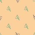 Green and black Triangle musical instrument icon isolated seamless pattern on beige background. Vector Royalty Free Stock Photo