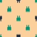 Green and black Undershirt icon isolated seamless pattern on beige background. Vector