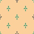 Green and black Wind turbine icon isolated seamless pattern on beige background. Wind generator sign. Windmill for Royalty Free Stock Photo