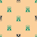 Green and black Windmill icon isolated seamless pattern on beige background. Vector Royalty Free Stock Photo