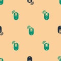 Green and black Wireless computer mouse icon isolated seamless pattern on beige background. Optical with wheel symbol Royalty Free Stock Photo