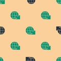 Green and black Worldwide shipping and cardboard box icon isolated seamless pattern on beige background. Vector