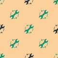 Green and black Wrench spanner and arrows as workflow icon isolated seamless pattern on beige background. Adjusting